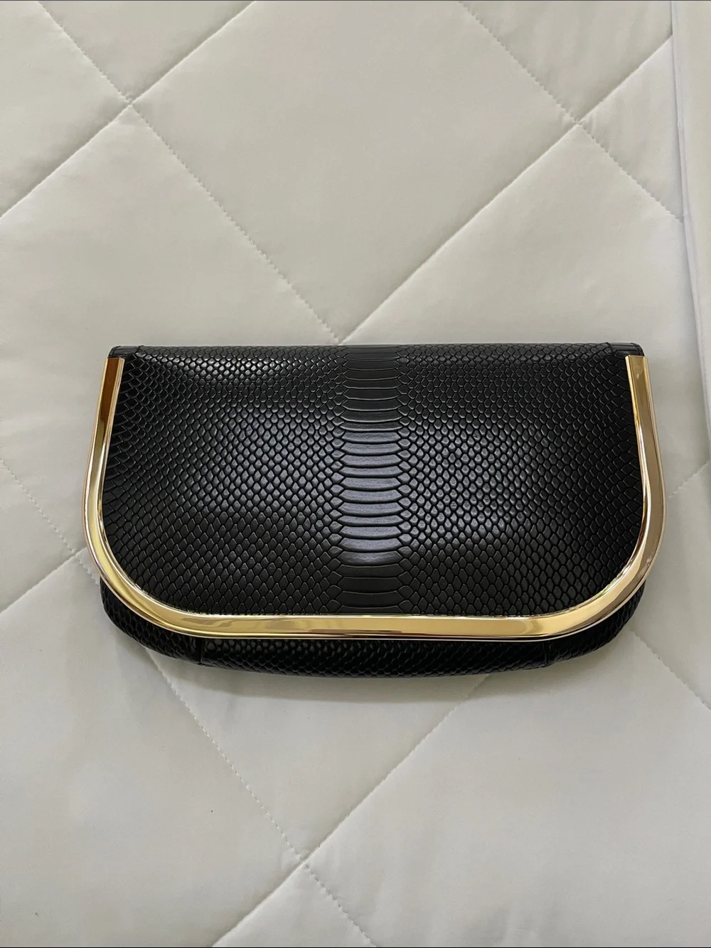 Banana Republic Black Snake-Embossed Clutch with Gold Trim